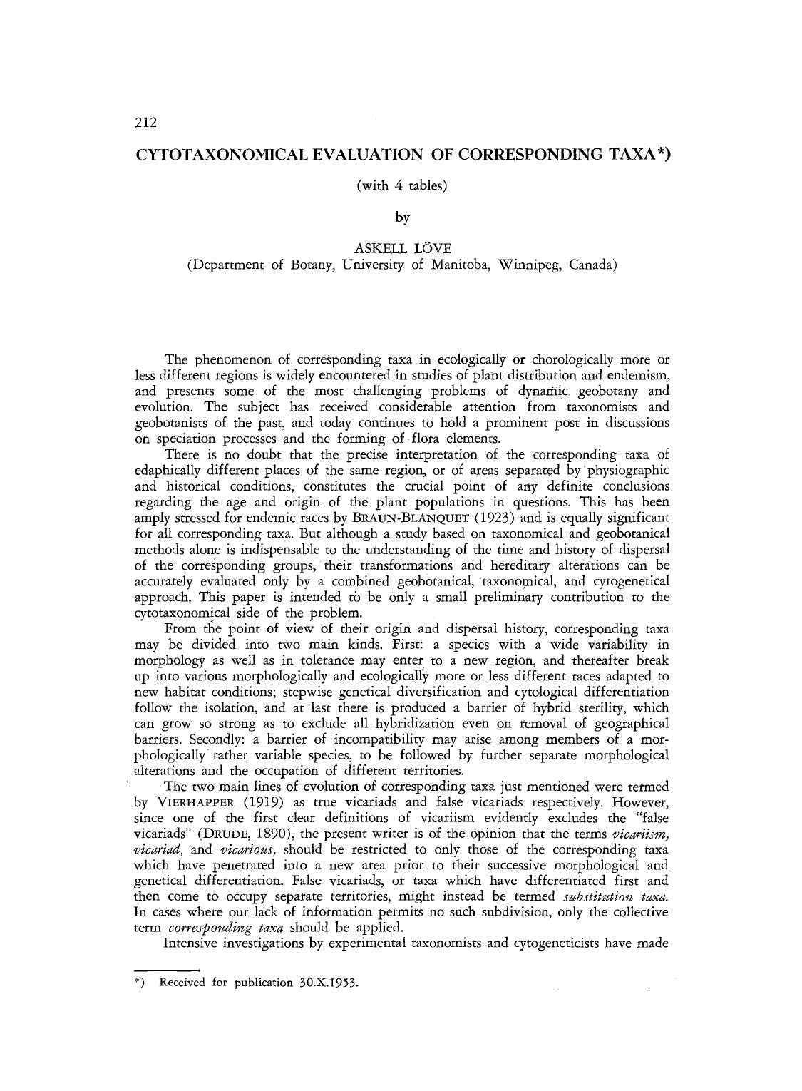 Cytotaxonomical evaluation of corresponding taxa by Unknown