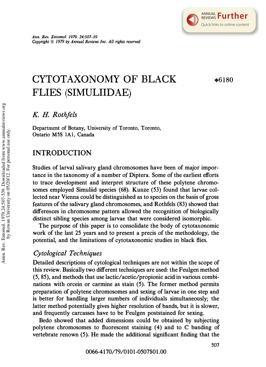 Cytotaxonomy of Black Flies (Simuliidae) by K H Rothfels