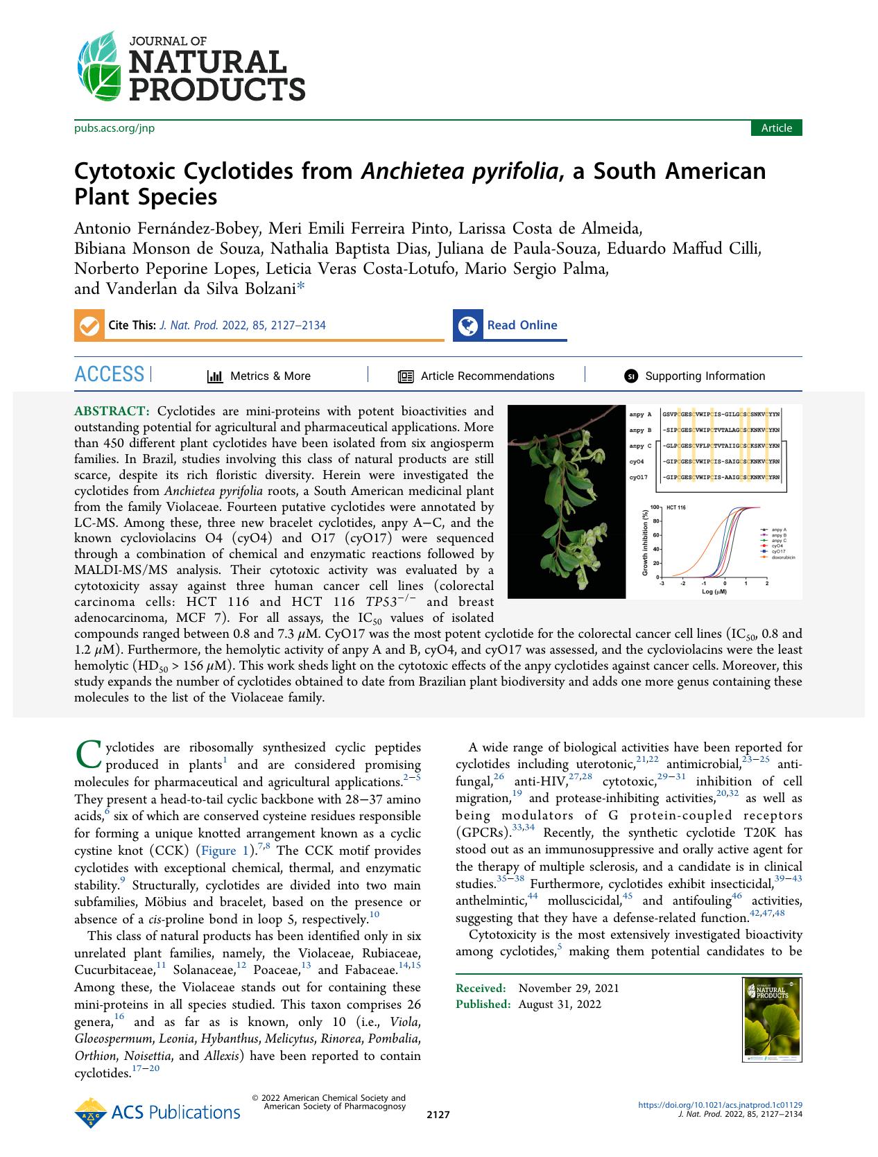 Cytotoxic Cyclotides from Anchietea pyrifolia, a South American Plant Species by unknow