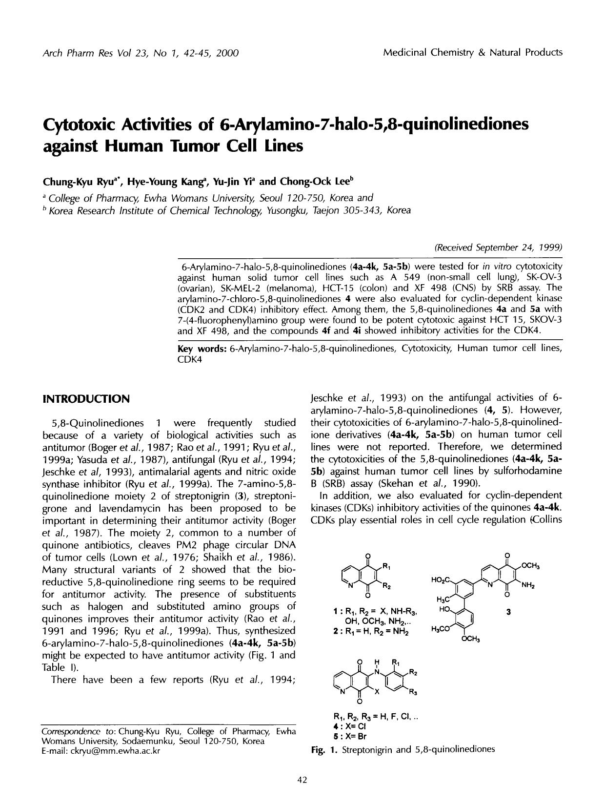 Cytotoxic activities of 6-arylamino-7-halo-5,8-quinolinediones against human tumor cell lines by Unknown