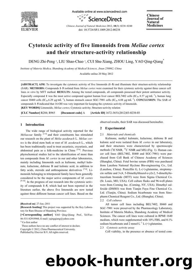 Cytotoxic activity of five limonoids from Meliae cortex and their structure-activity relationship by Zhi-Peng DENG & Shao-Chao LIU & Shu-Xiang CUI & Ling ZHOU & Qing-Qiang YAO