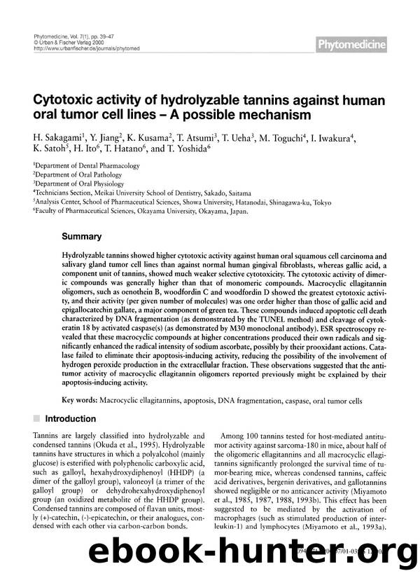 Cytotoxic activity of hydrolyzable tannins against human oral tumor cell lines â A possible mechanism by unknow