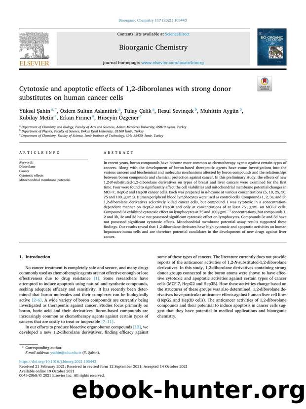 Cytotoxic and apoptotic effects of 1,2-diborolanes with strong donor substitutes on human cancer cells by unknow