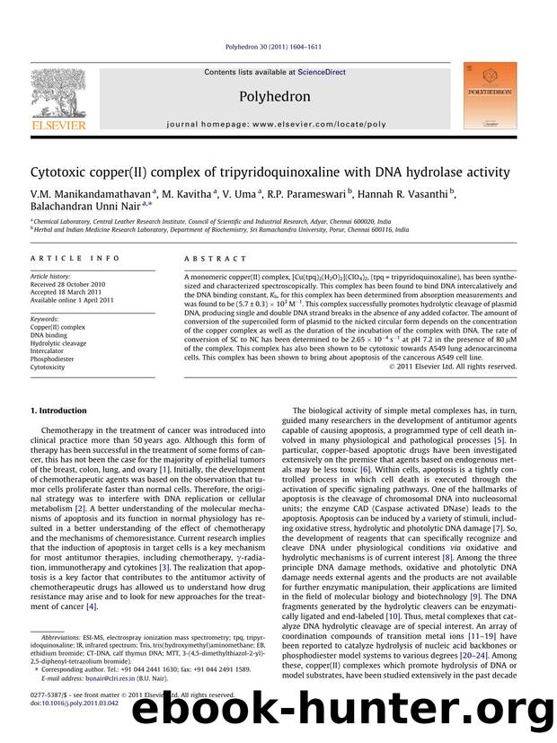 Cytotoxic copper(II) complex of tripyridoquinoxaline with DNA hydrolase activity by unknow