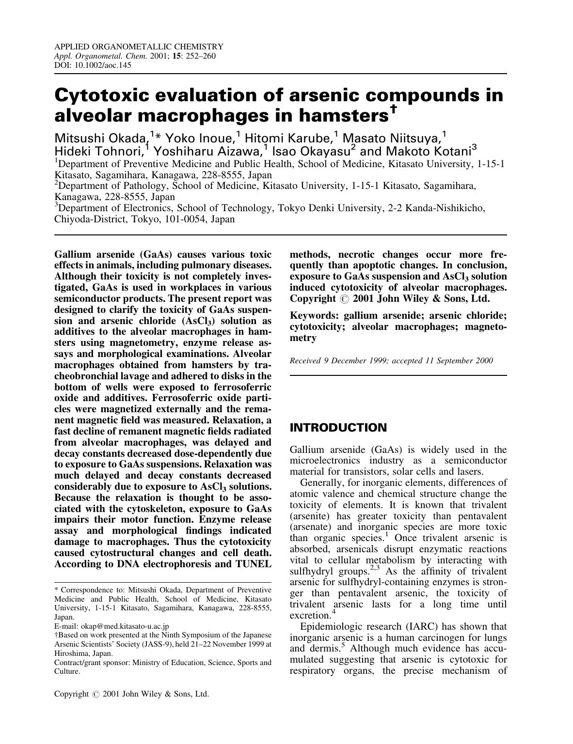 Cytotoxic evaluation of arsenic compounds in alveolar macrophages in hamsters by Unknown