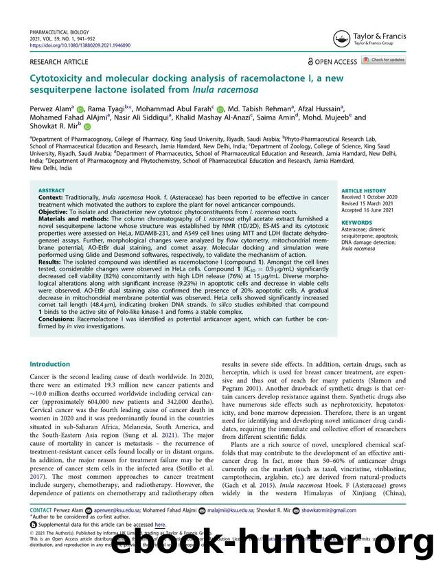 Cytotoxicity and molecular docking analysis of racemolactone I, a new sesquiterpene lactone isolated from Inula racemosa by unknow