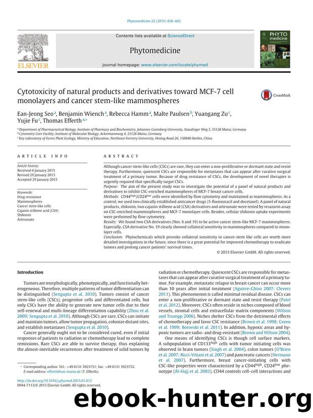 Cytotoxicity of natural products and derivatives toward MCF-7 cell monolayers and cancer stem-like mammospheres by unknow