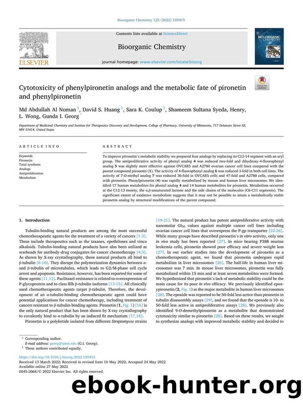 Cytotoxicity of phenylpironetin analogs and the metabolic fate of pironetin and phenylpironetin by unknow