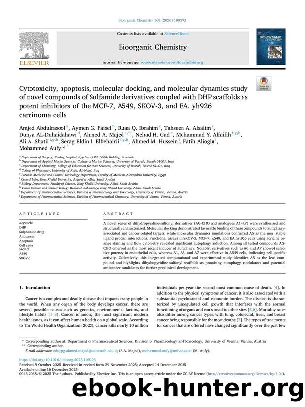 Cytotoxicity, apoptosis, molecular docking, and molecular dynamics study of novel compounds of Sulfamide derivatives coupled with DHP scaffolds as potent inhibitors of the MCF-7, A by unknow