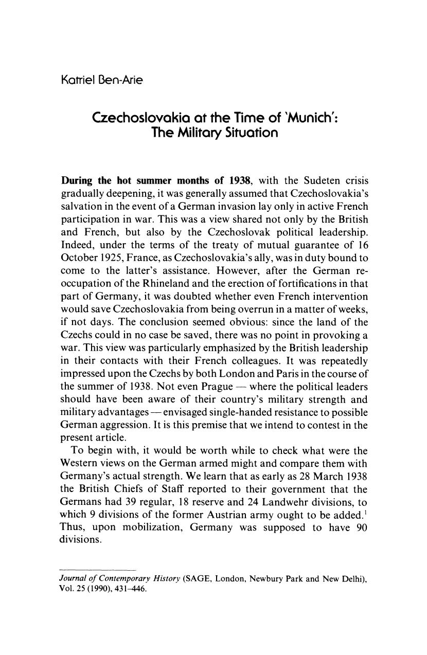 Czechoslovakia at the Time of 'Munich'; The Military Situation by Unknown
