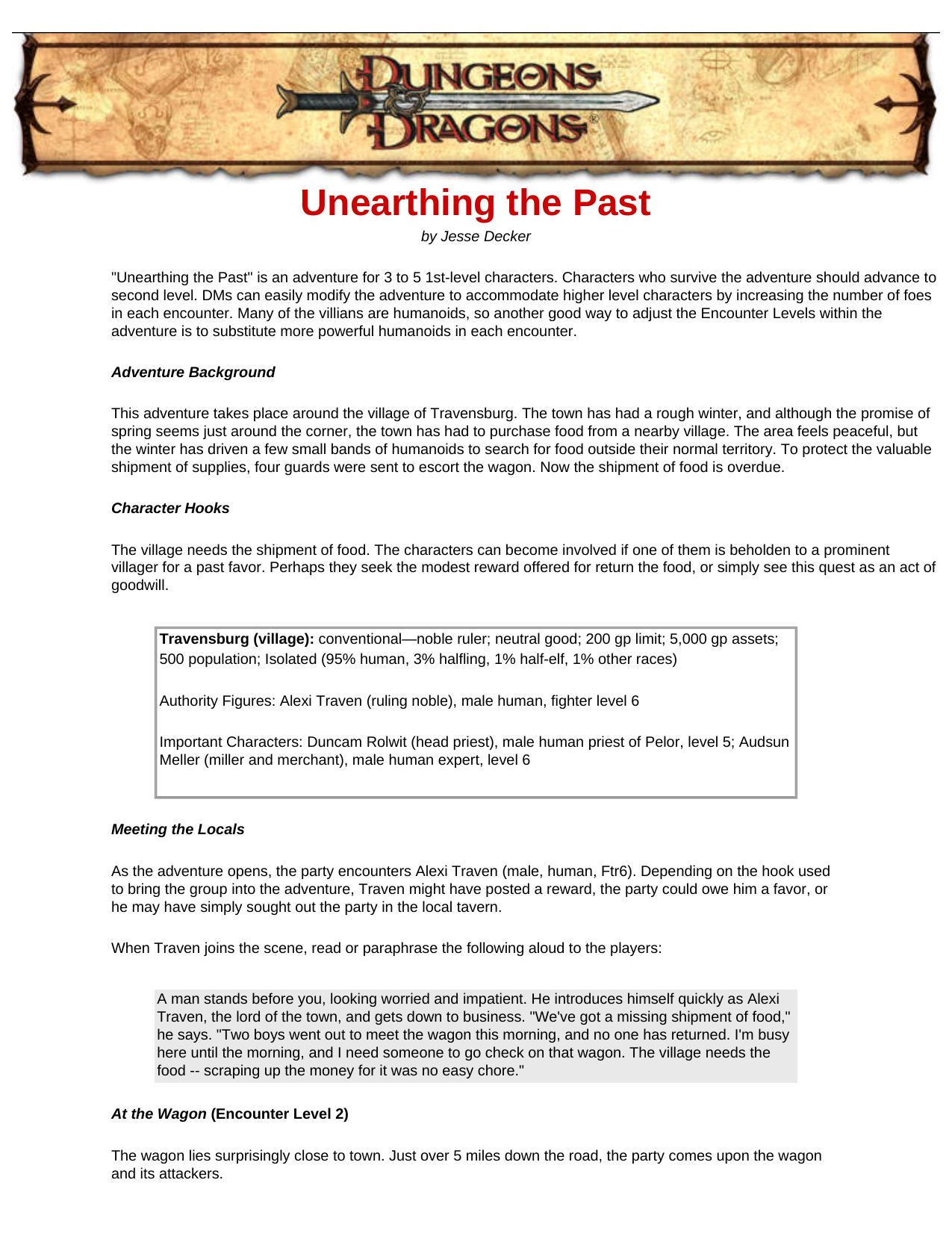 D&D - Cliffhangers - Unearthing the Past - Complete Cliffhanger by Unearthing the Past