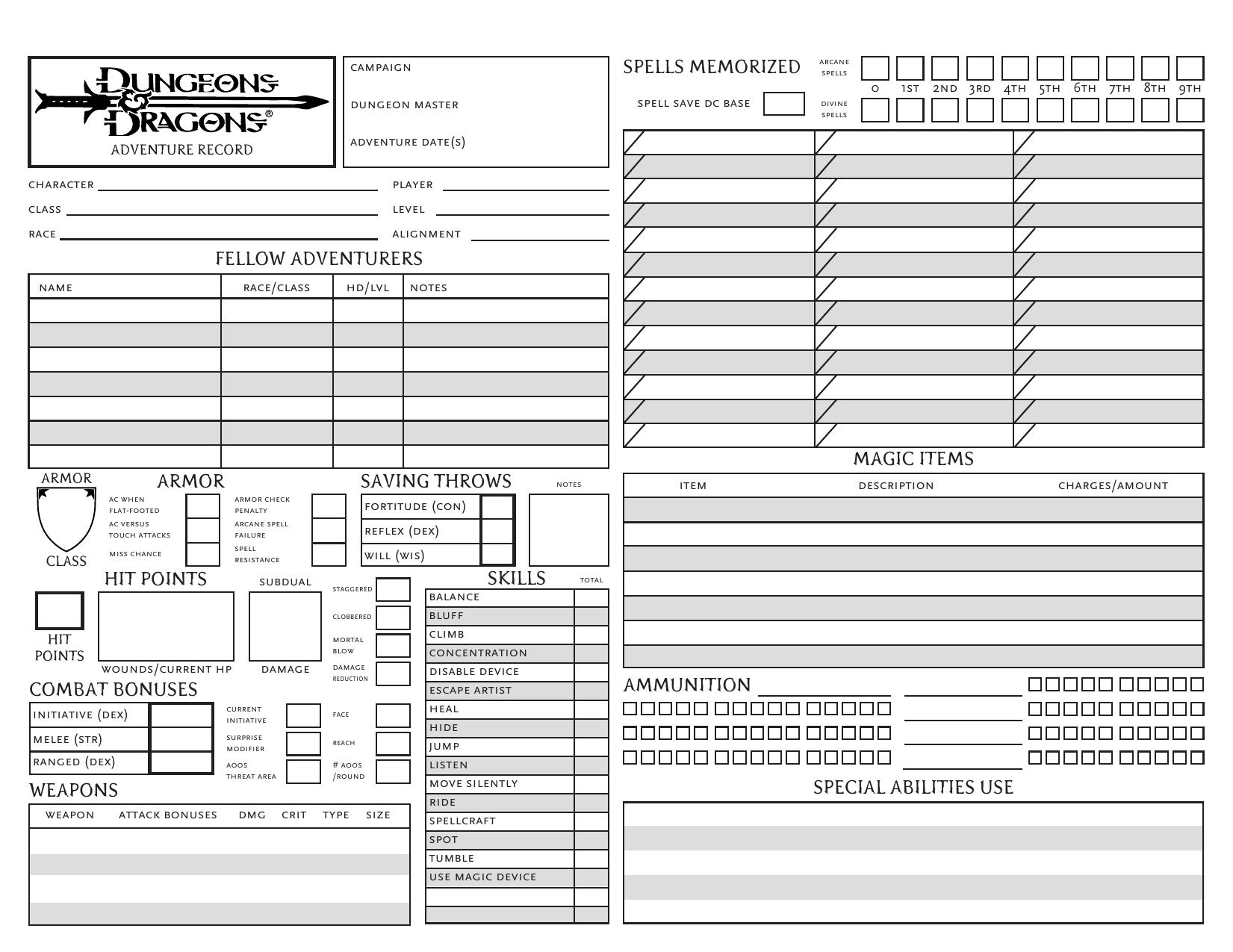 D&D 3e Adventure Record 1.0 by Patrick Murphy a Mad Irishman Production