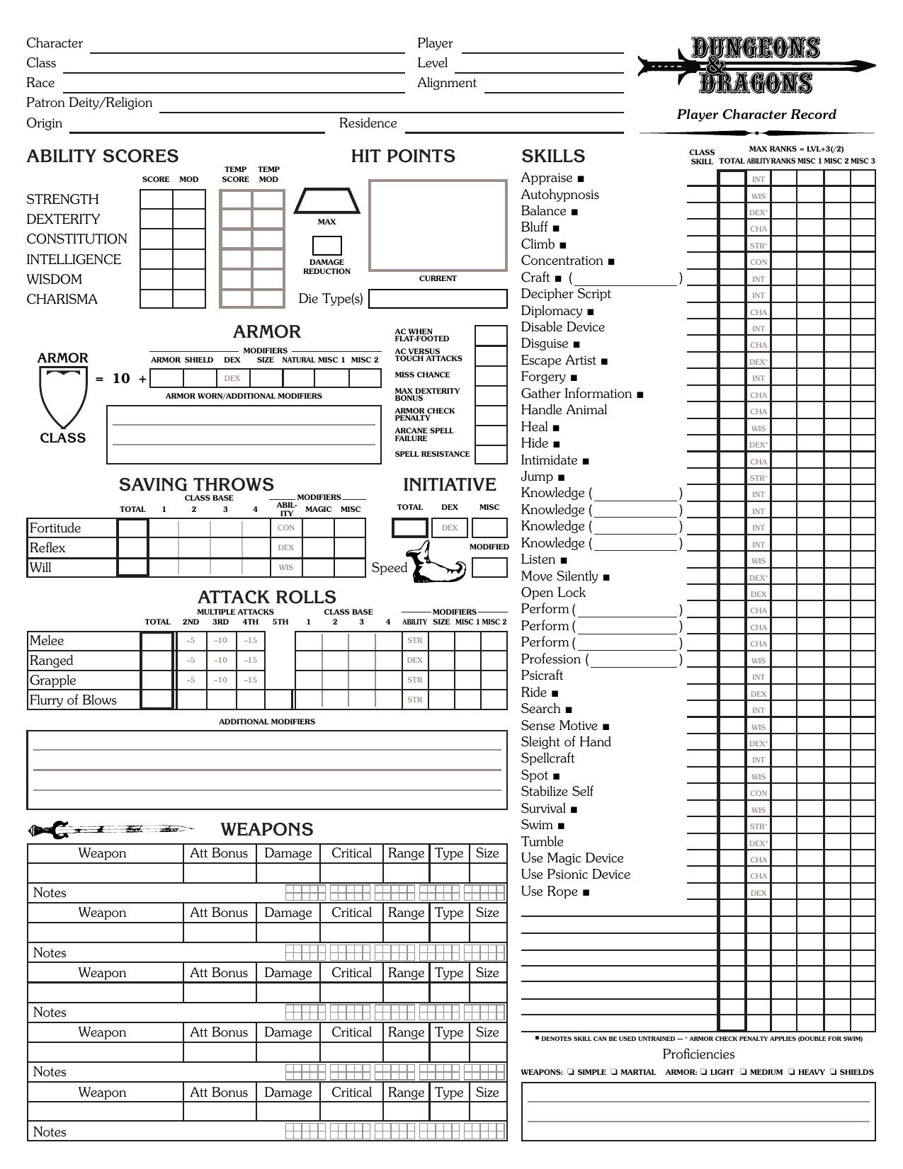 D&D Character Sheet 2.2, Old School Version by Patrick Murphy A Mad Irishman Production (www.mad-irishman.net)