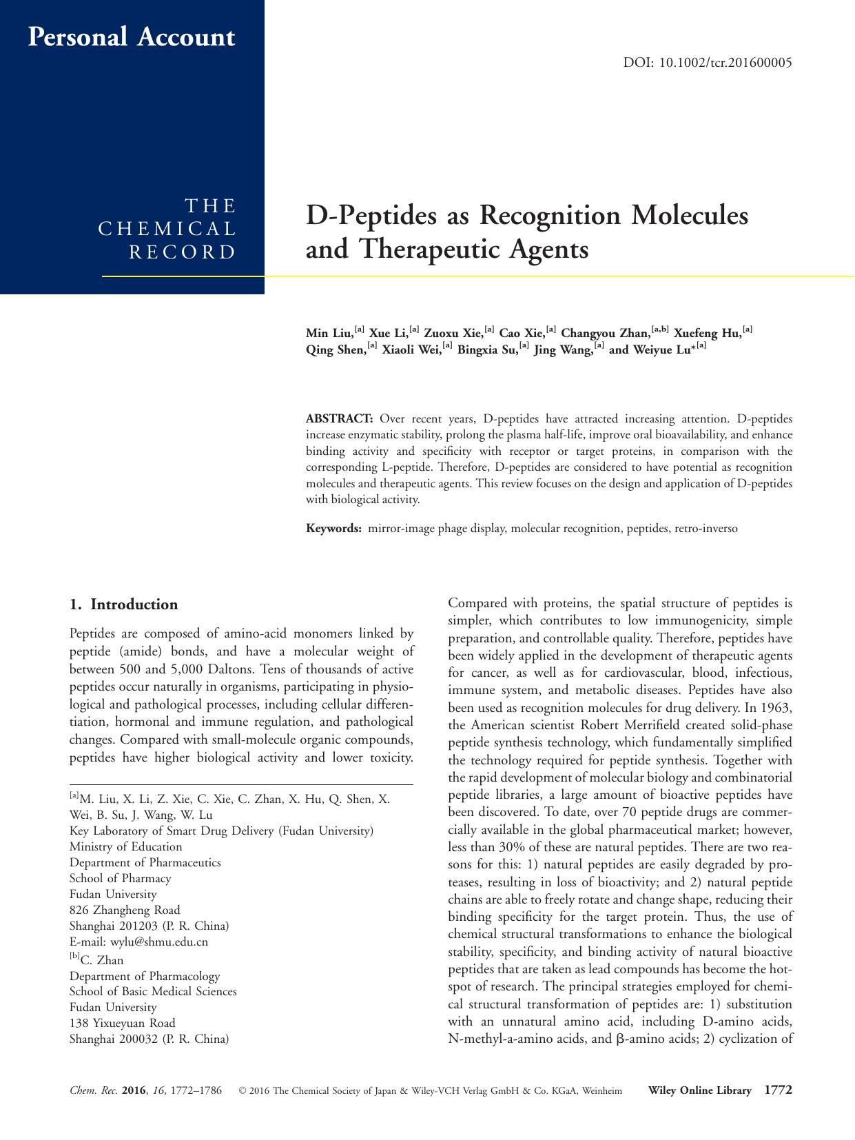 DâPeptides as Recognition Molecules and Therapeutic Agents by Unknown