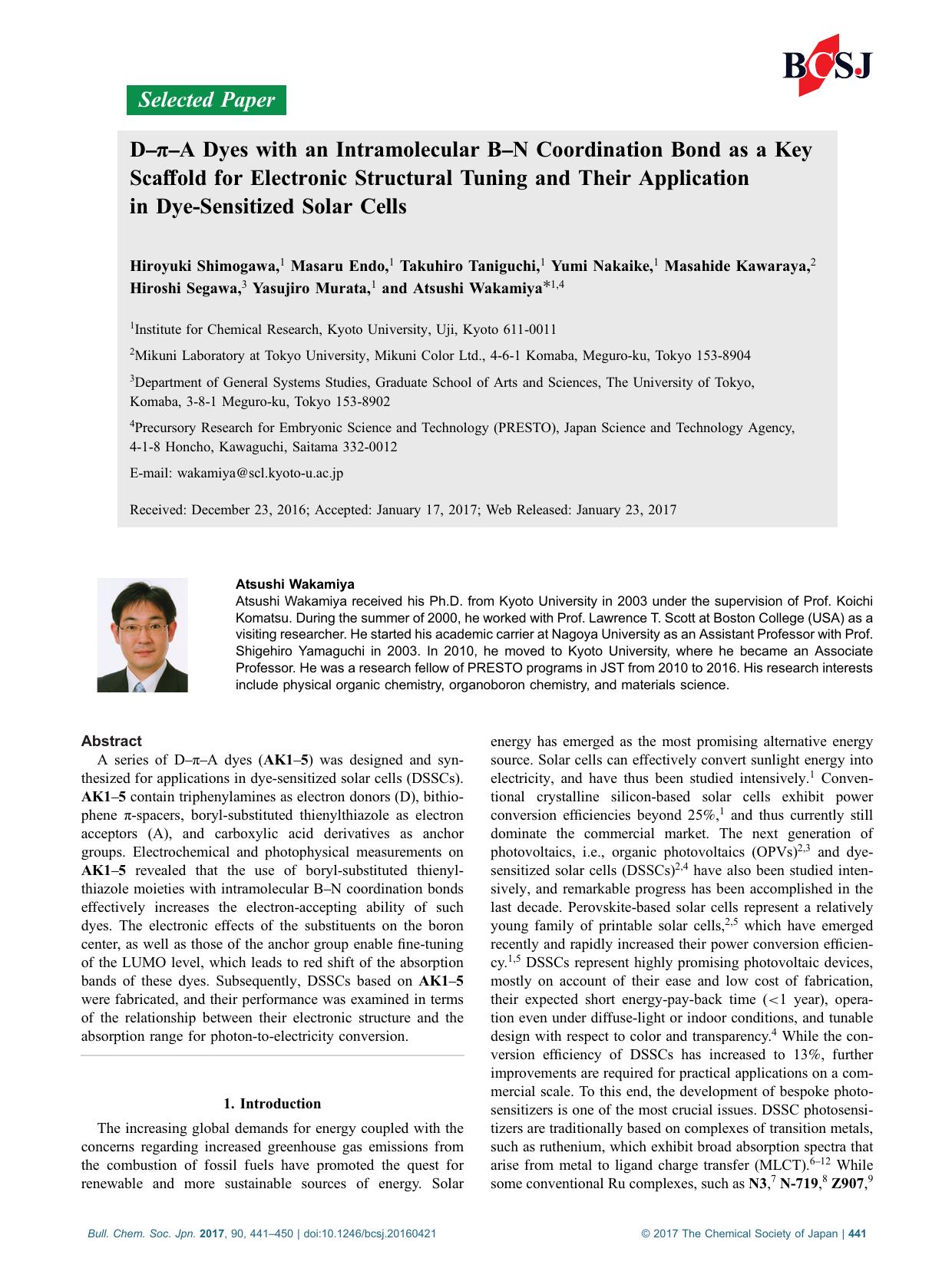 DâÏâA Dyes with an Intramolecular BâN Coordination Bond as a Key Scaffold for Electronic Structural Tuning and Their Application in Dye-Sensitized Solar Cells by Unknown