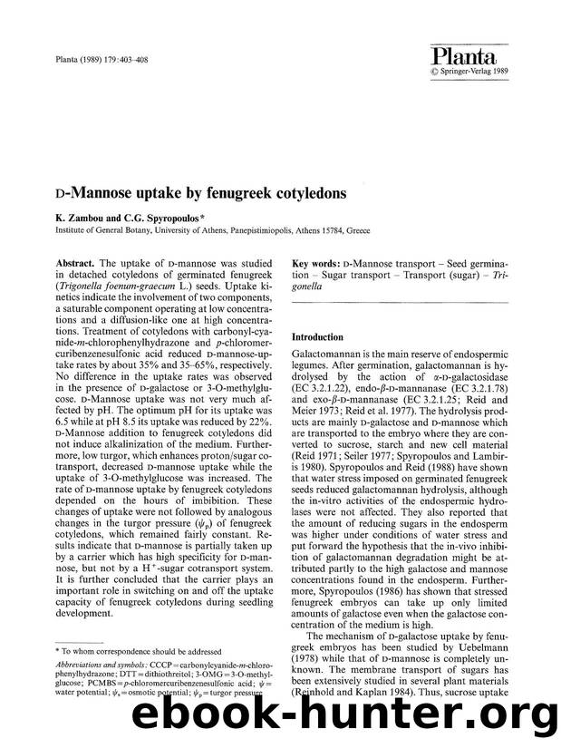 D-Mannose uptake by fenugreek cotyledons by Unknown
