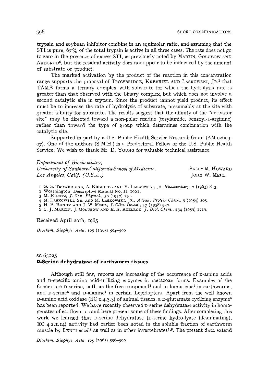 D-Serine dehydratase of earthworm tissues by Daisaburo Fujimoto; Elijah Adams