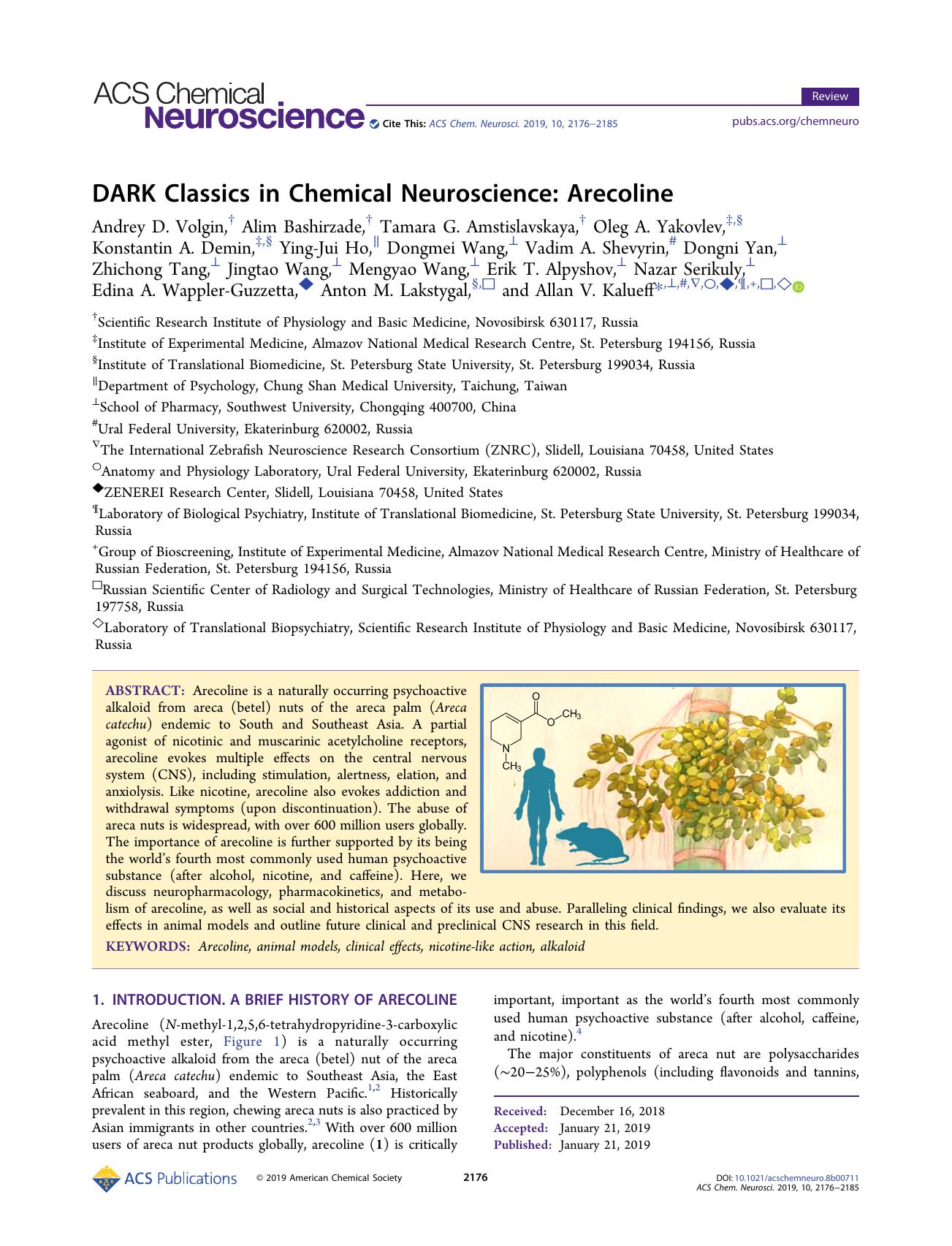 DARK Classics in Chemical Neuroscience: Arecoline by unknow