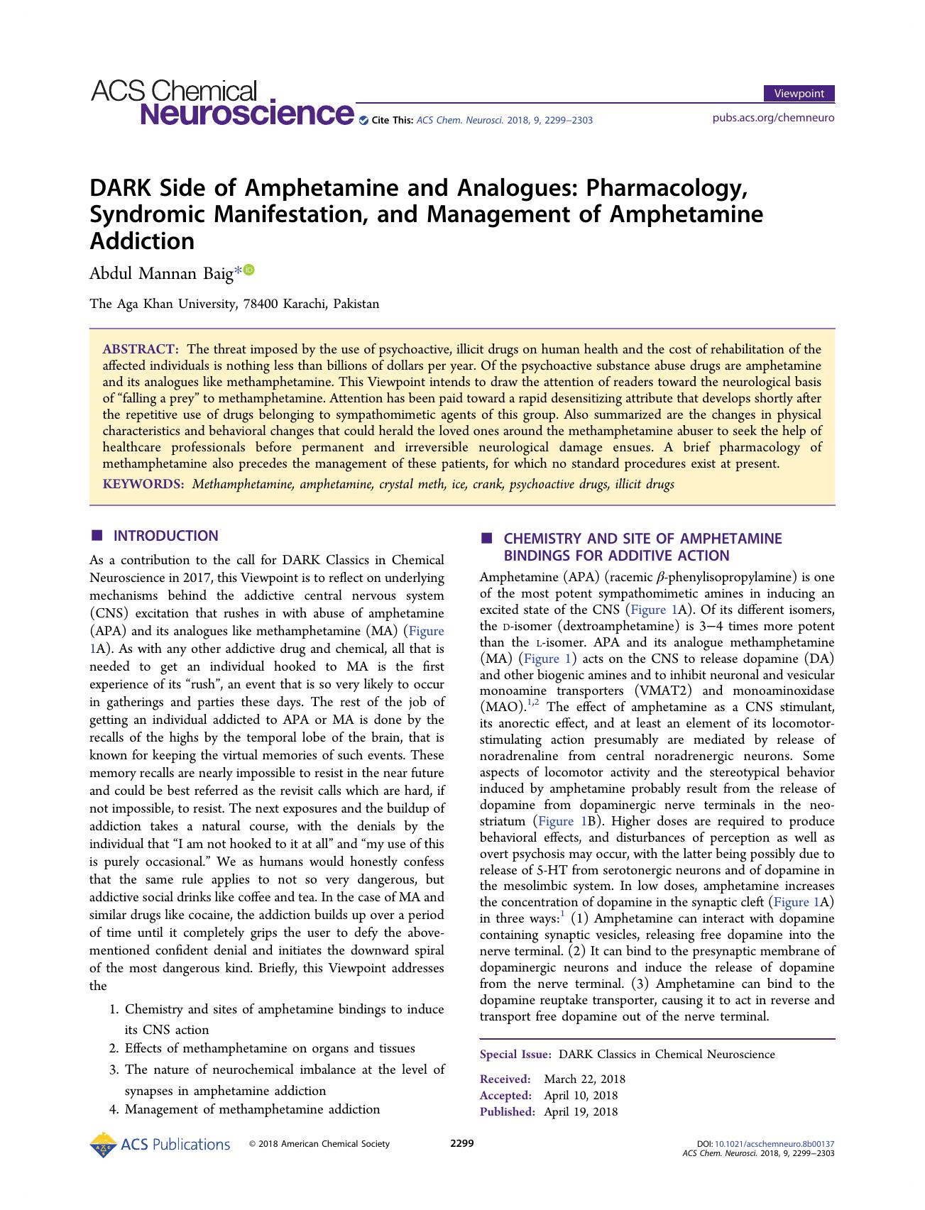 DARK Side of Amphetamine and Analogues: Pharmacology, Syndromic Manifestation, and Management of Amphetamine Addiction by Abdul Mannan Baig