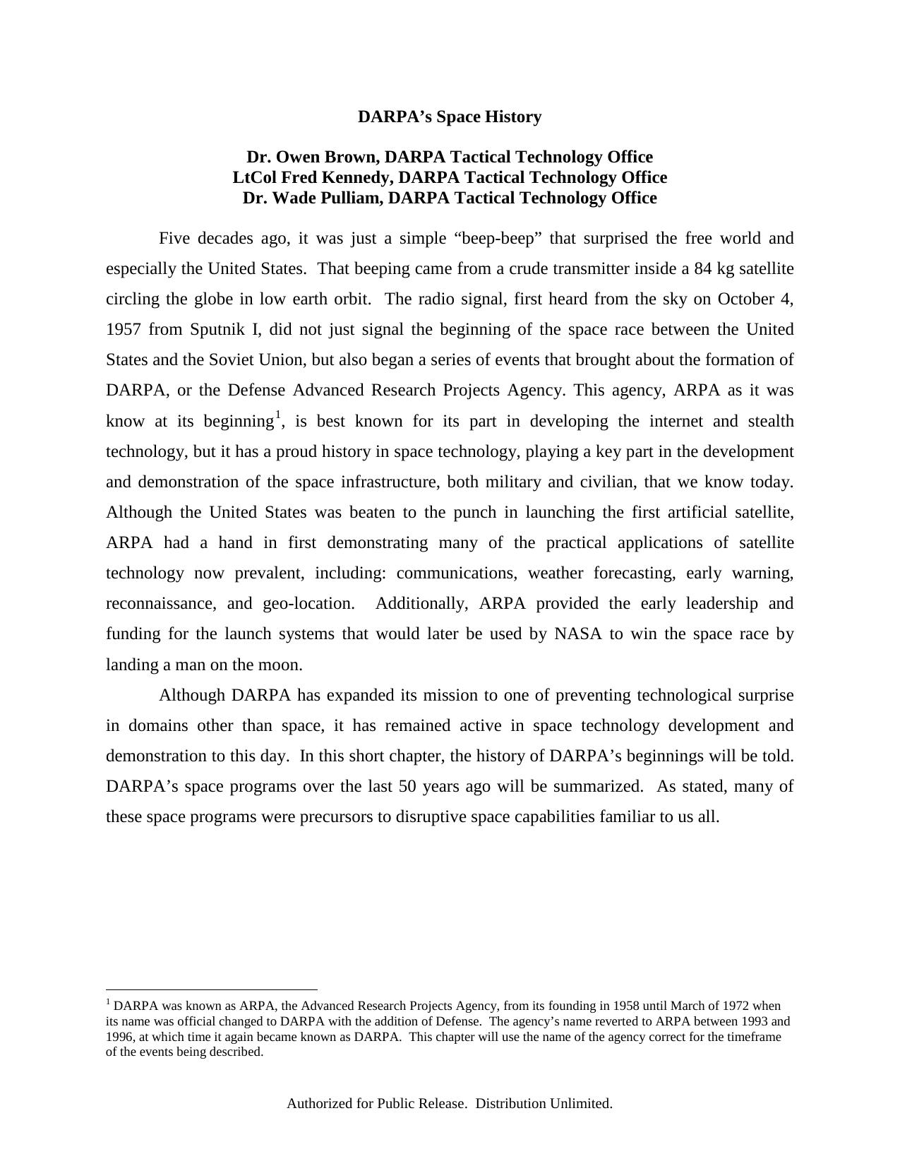 DARPAâs Space History by RS Information Systems