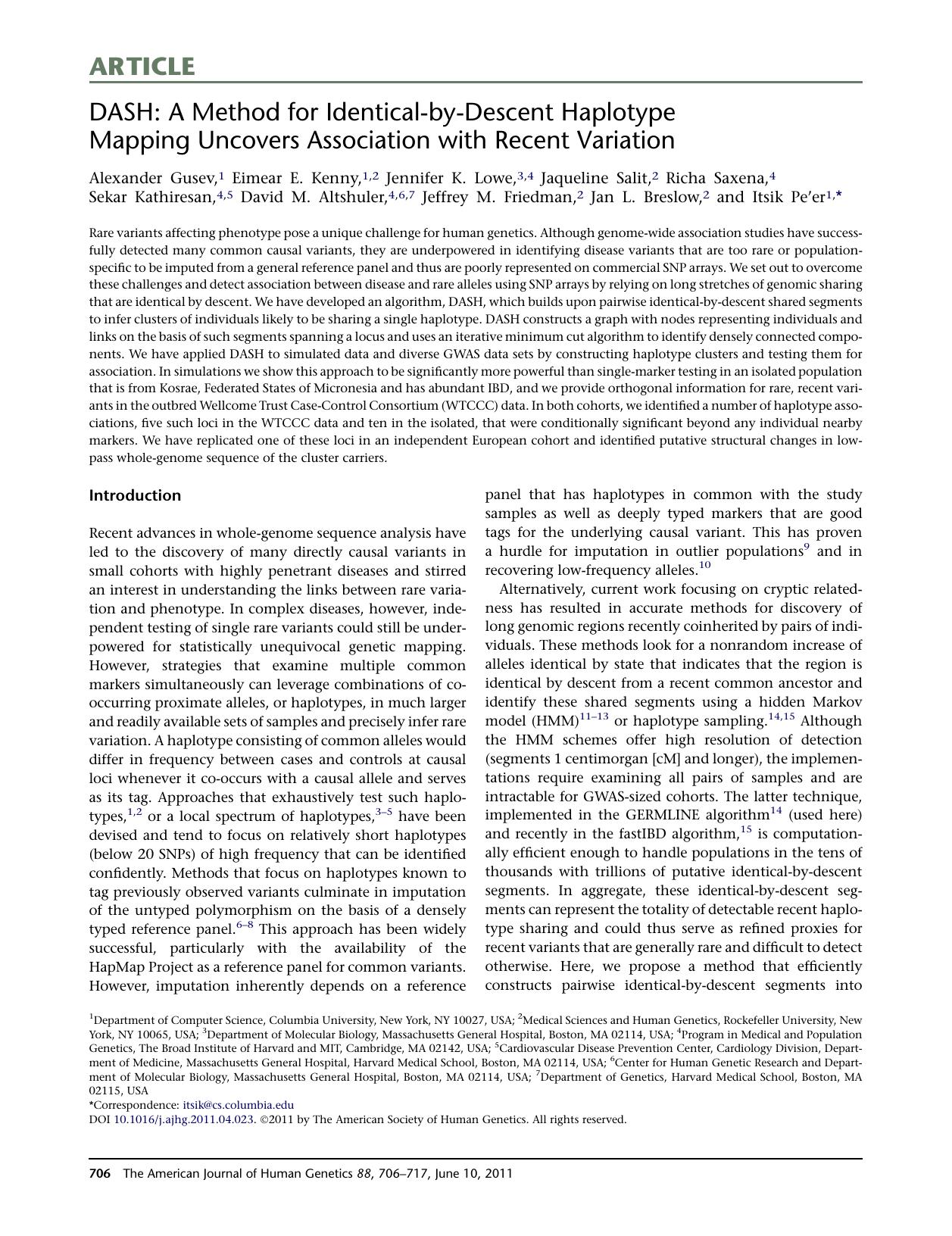 DASH: A Method for Identical-by-Descent Haplotype Mapping Uncovers Association with Recent Variation by unknow