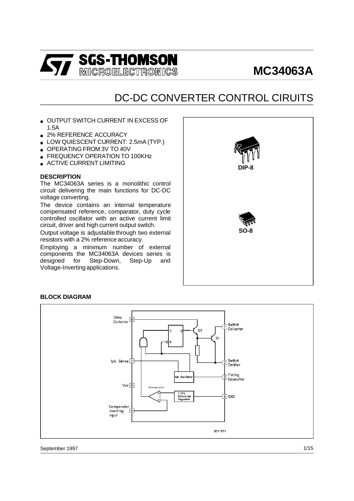 DC-DC CONVERTER CONTROL CIRCUITS by SGS-THOMSON Microelectronics