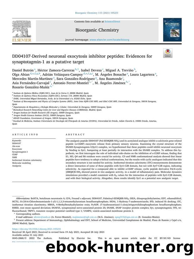 DD04107-Derived neuronal exocytosis inhibitor peptides: Evidences for synaptotagmin-1 as a putative target by unknow