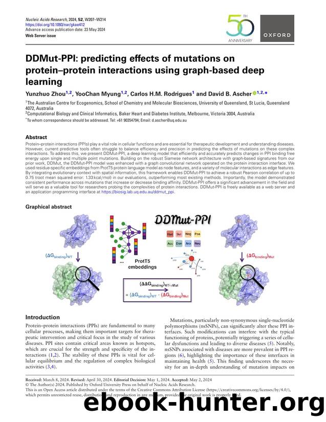 DDMut-PPI: predicting effects of mutations on proteinâprotein interactions using graph-based deep learning by Yunzhuo Zhou & YooChan Myung & Carlos HM Rodrigues & David B Ascher