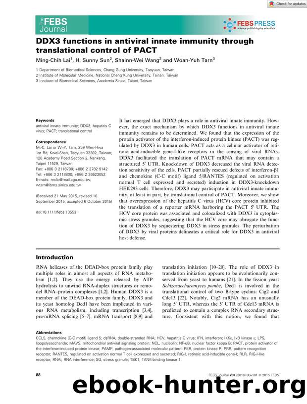 DDX3 functions in antiviral innate immunity through translational control of PACT by Unknown