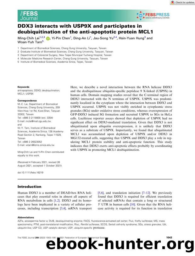 DDX3 interacts with USP9X and participates in deubiquitination of the antiâapoptotic protein MCL1 by Unknown