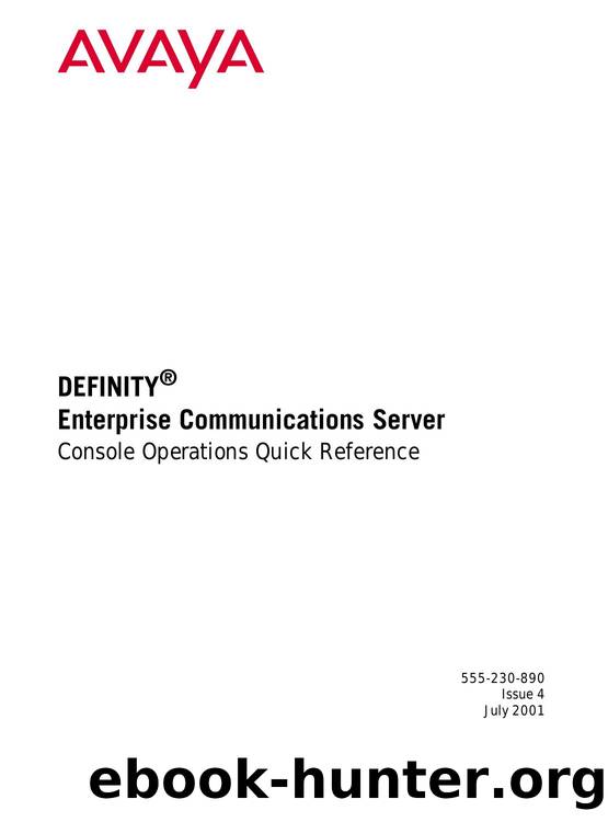 DEFINITY ECS Console Operations Quick Reference by Unknown
