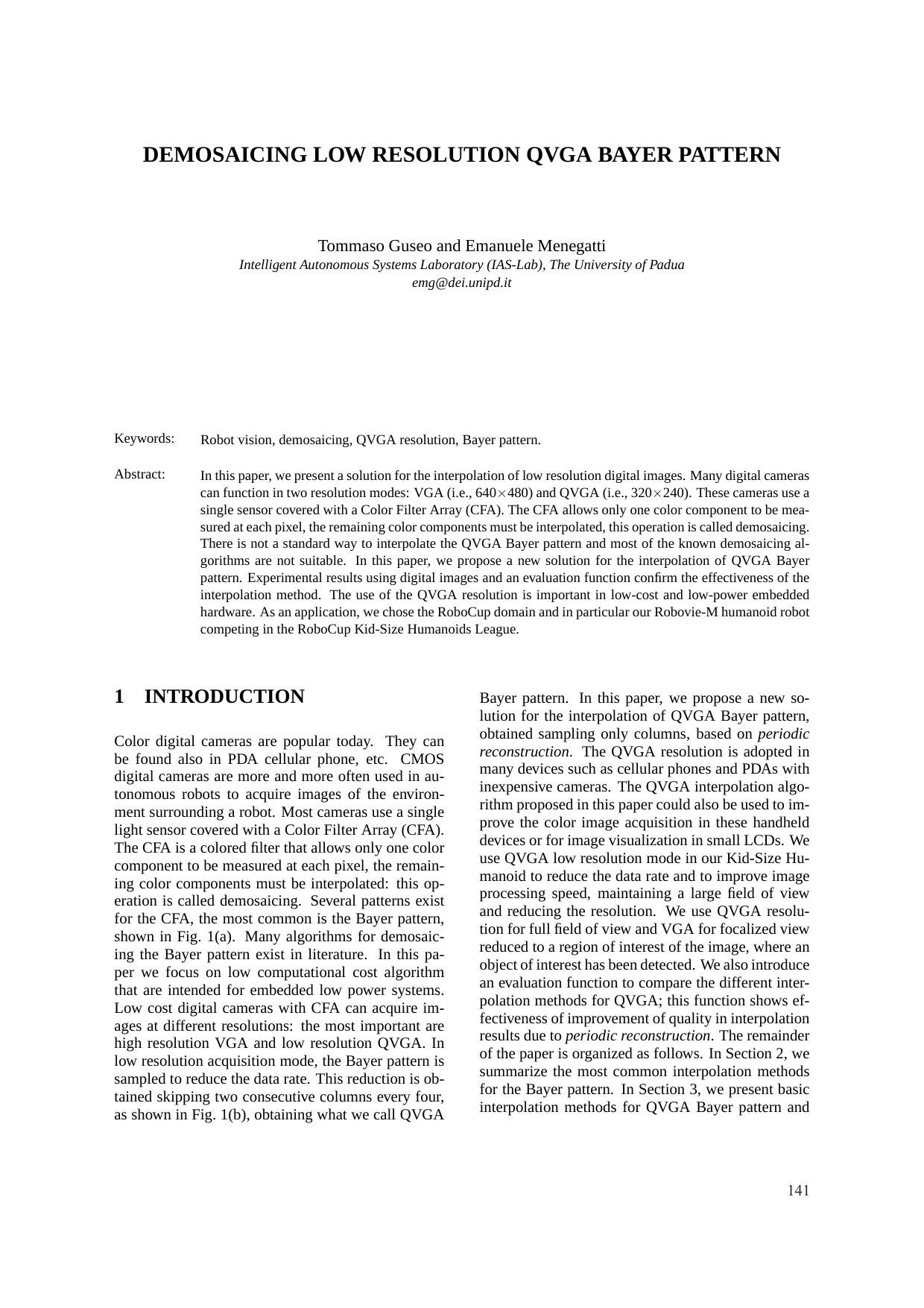 DEMOSAICING LOW RESOLUTION QVGA BAYER PATTERN by Tommaso Guseo & Emanuele Menegatti