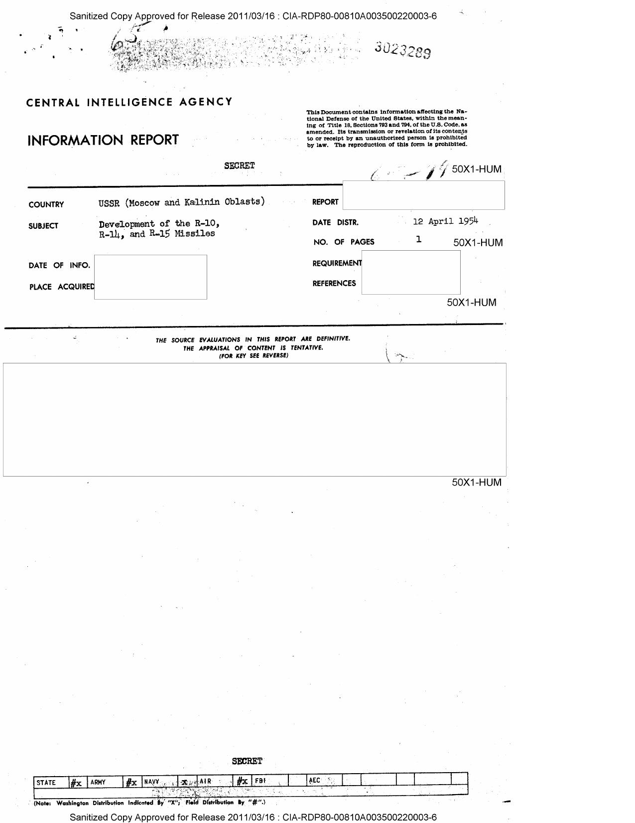 DEVELOPMENTS OF THE R-10, R-14, AND R-15 MISSILES by Unknown