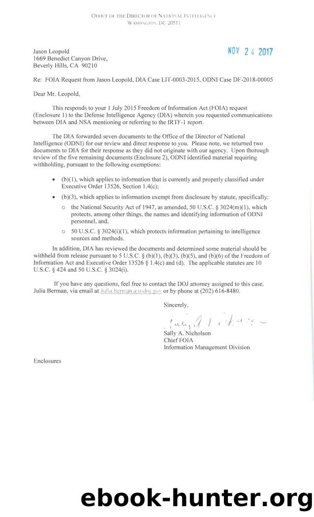 DF-2018-00005 (Leopold)  Referral Response to DOJ by Unknown