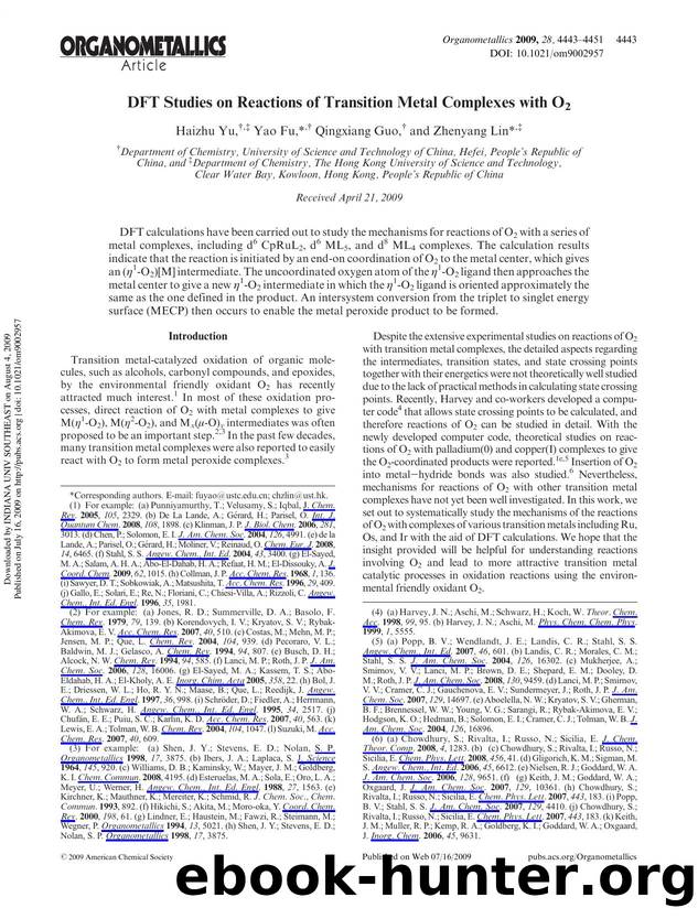 DFT Studies on Reactions of Transition Metal Complexes with O2 by Haizhu Yu†‡ Yao Fu*† Qingxiang Guo† & Zhenyang Lin*‡