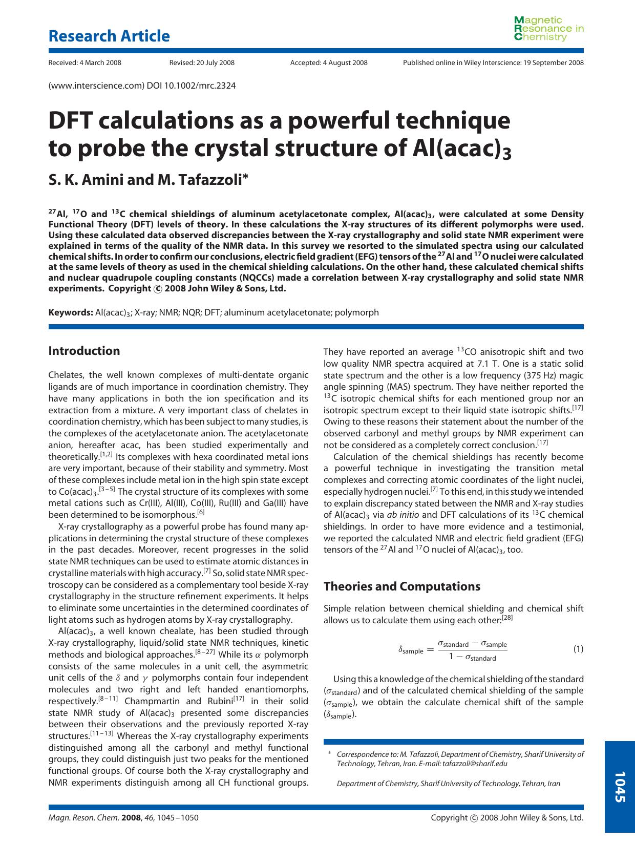 DFT calculations as a powerful technique to probe the crystal structure of Al(acac)3 by Unknown