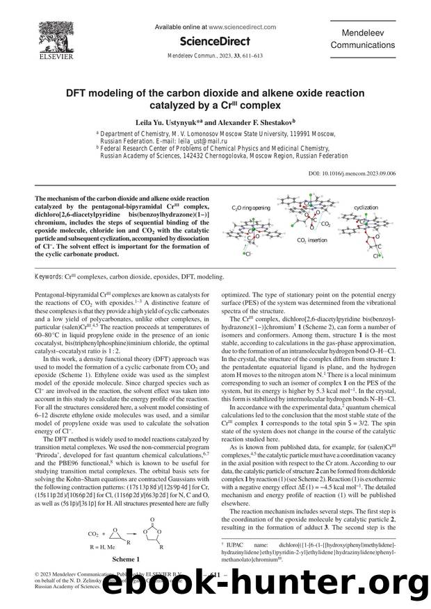 DFT modeling of the carbon dioxide and alkene oxide reaction catalyzed by a CrIII complex by Leila Yu. Ustynyuk & Alexander F. Shestakov