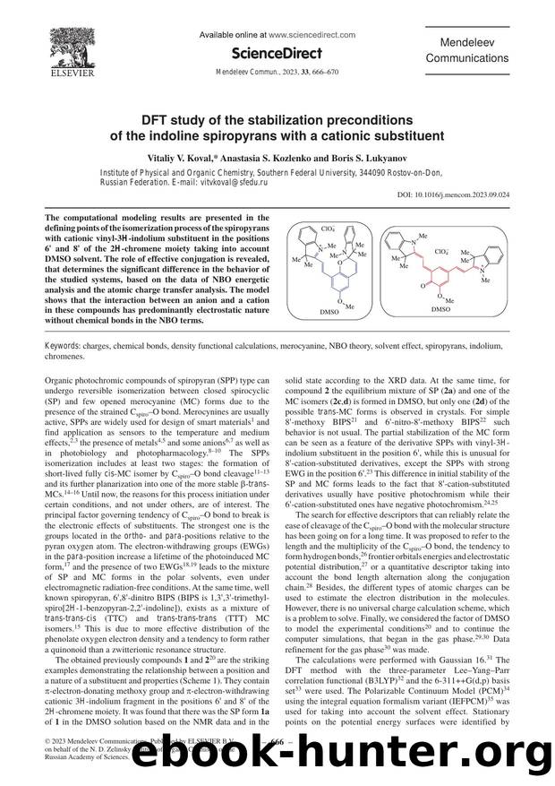 DFT study of the stabilization preconditions of the indoline spiropyrans with a cationic substituent by Vitaliy V. Koval & Anastasia S. Kozlenko & Boris S. Lukyanov