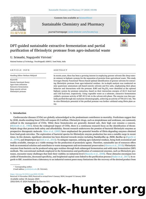 DFT-guided sustainable extractive fermentation and partial purification of fibrinolytic protease from agro-industrial waste by U. Srimathi & Nagajyothi Virivinti