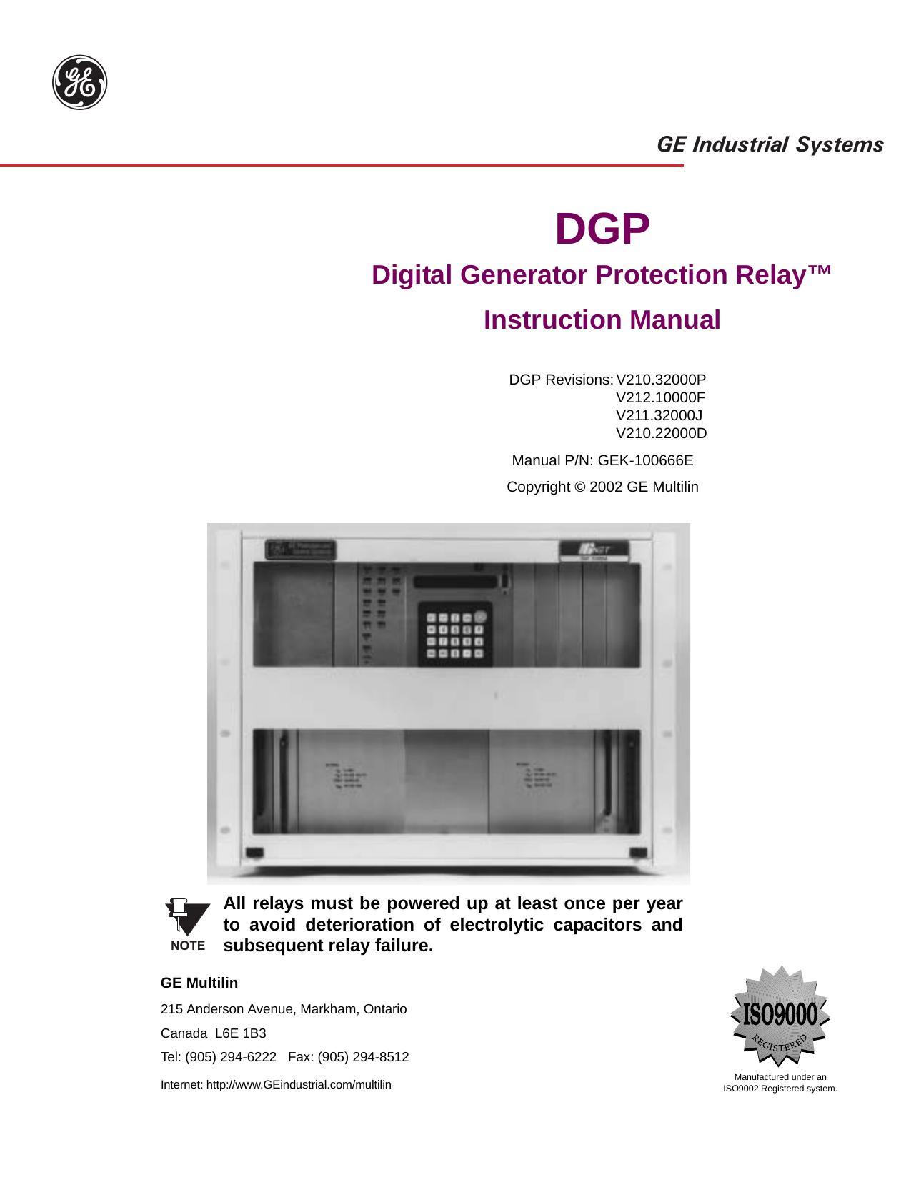 DGP Digital Generator Protection Relay by GE Multilin