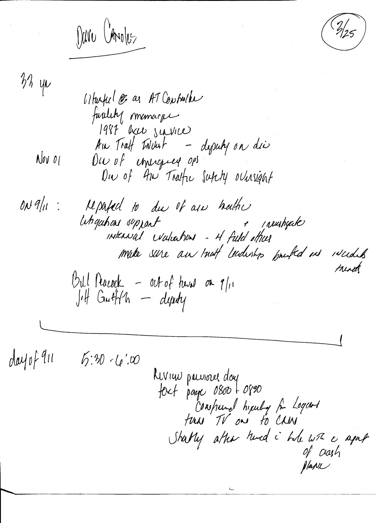 DH B2 Dave Canoles FAA WOC Fdr- Handwritten Interview Notes by Unknown