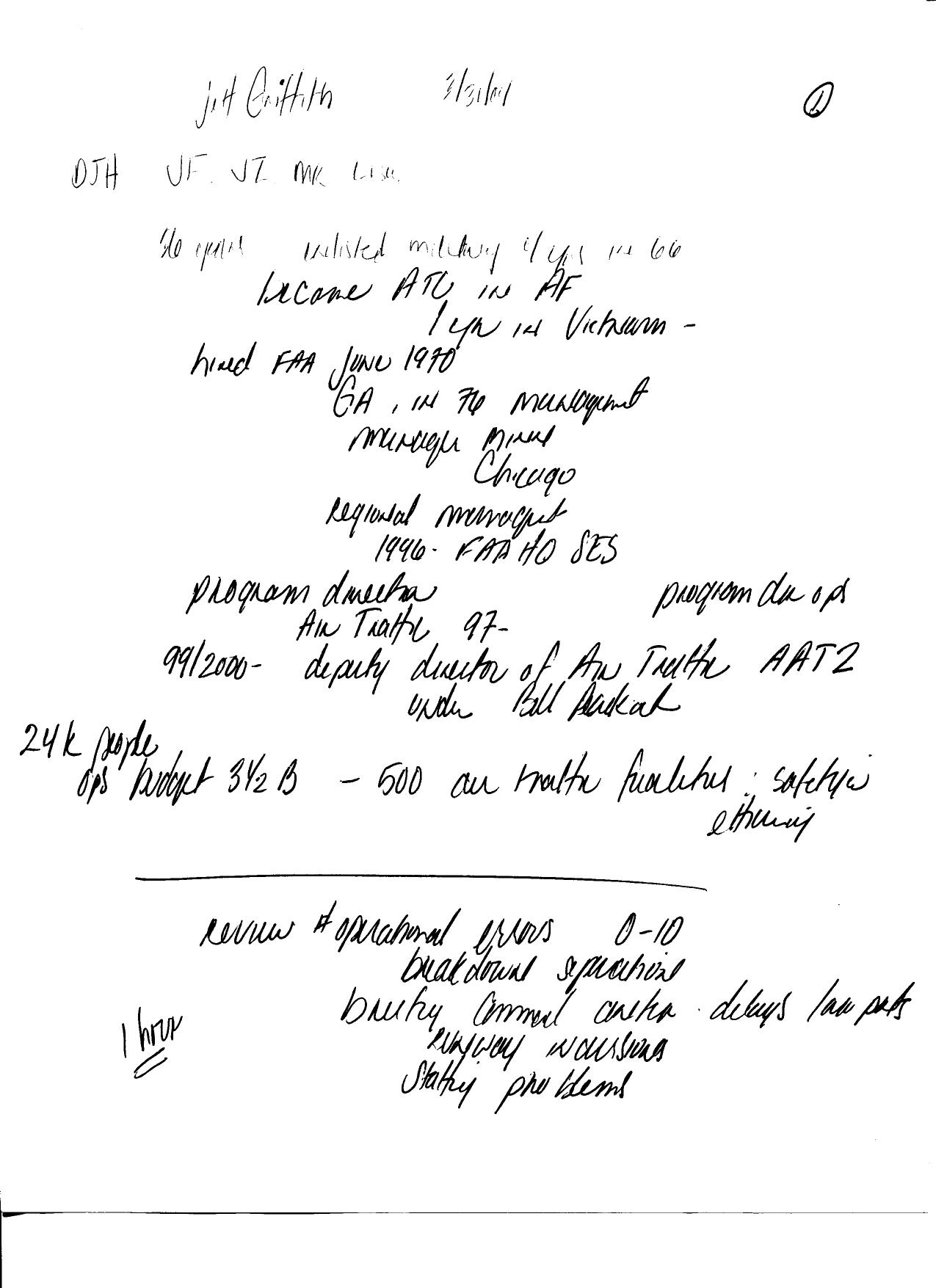 DH B2 Jeff Griffith FAA HQ Fdr- Handwritten Interview Notes by Unknown