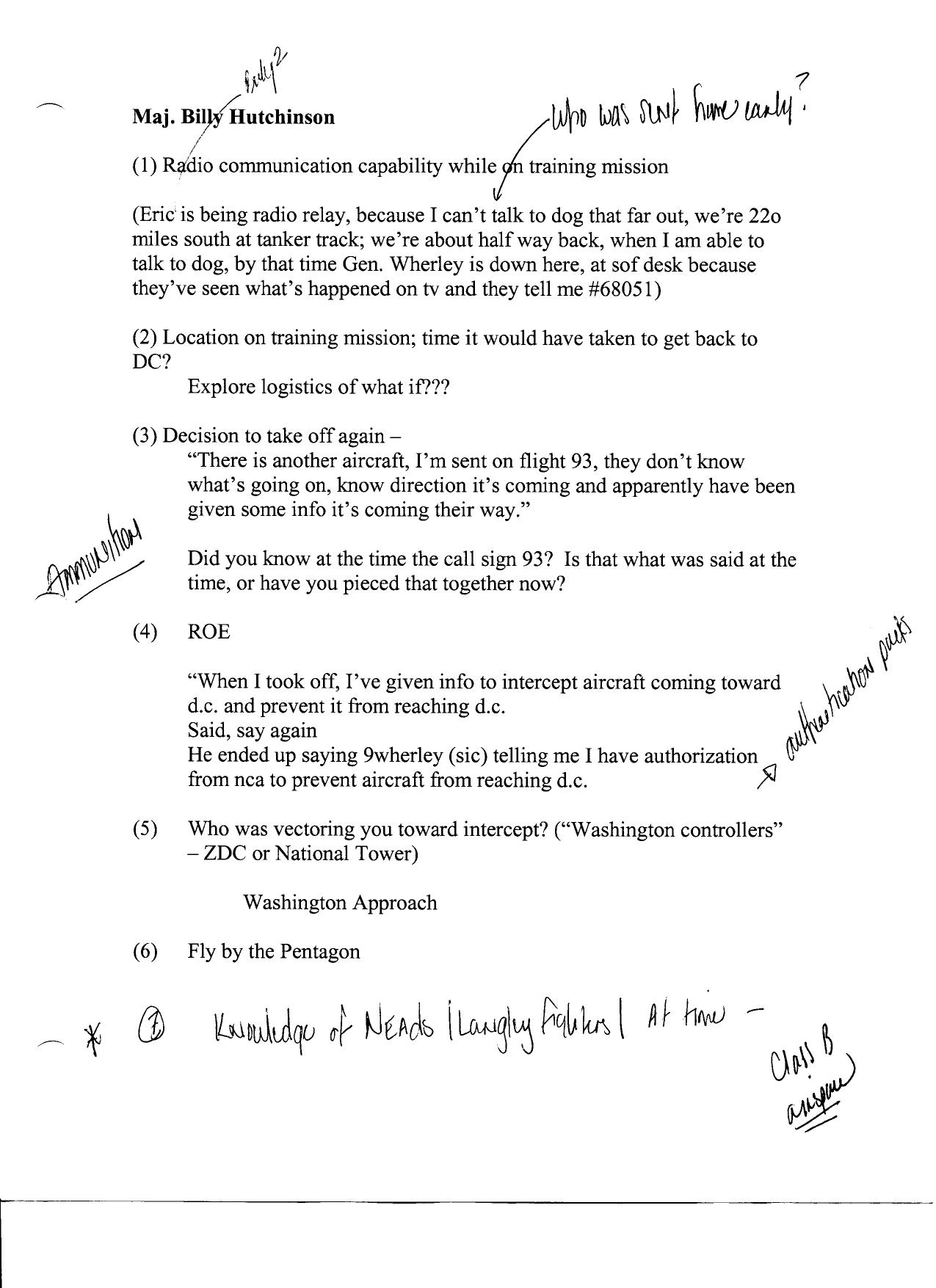 DH B3 Billy Hutchison Andrews AFB Fdr- Questions and Typed Interview Transcript Notes by Unknown