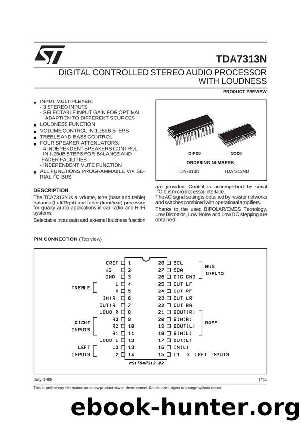 DIGITAL CONTROLLED STEREO AUDIO PROCESSORWITH LOUDNESS by STMicroelectronics