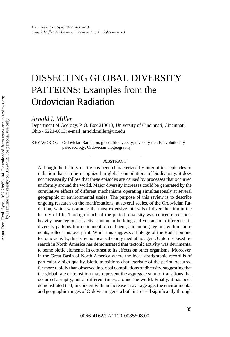 DISSECTING GLOBAL DIVERSITY PATTERNS:Examples from the Ordovician Radiation by Arnold I. Miller