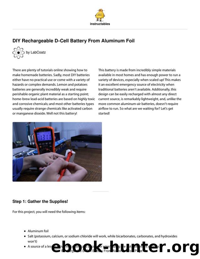 DIY Rechargeable D-Cell Battery From Aluminum Foil by Unknown