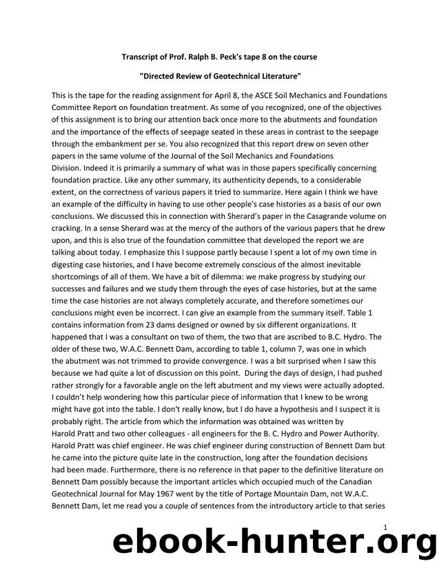 DLS-212 Reference Peck, Transcript of Directed Review of Geotechncial Literature, Tape 8 by Q0RMCHMH