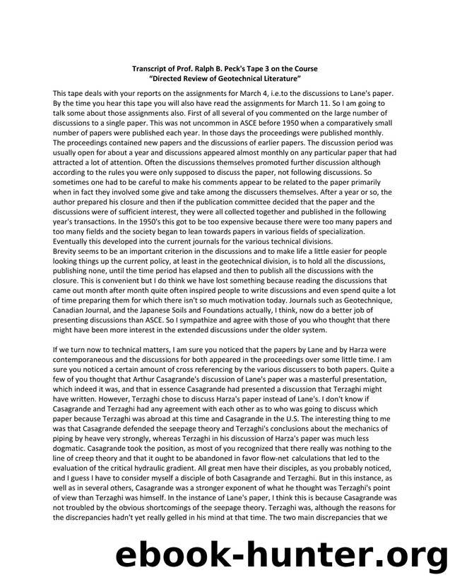 DLS-212 Reference Peck, Transcript of Directed Review of Geotechnial Literature, Tape 3 by Q0RMCHMH