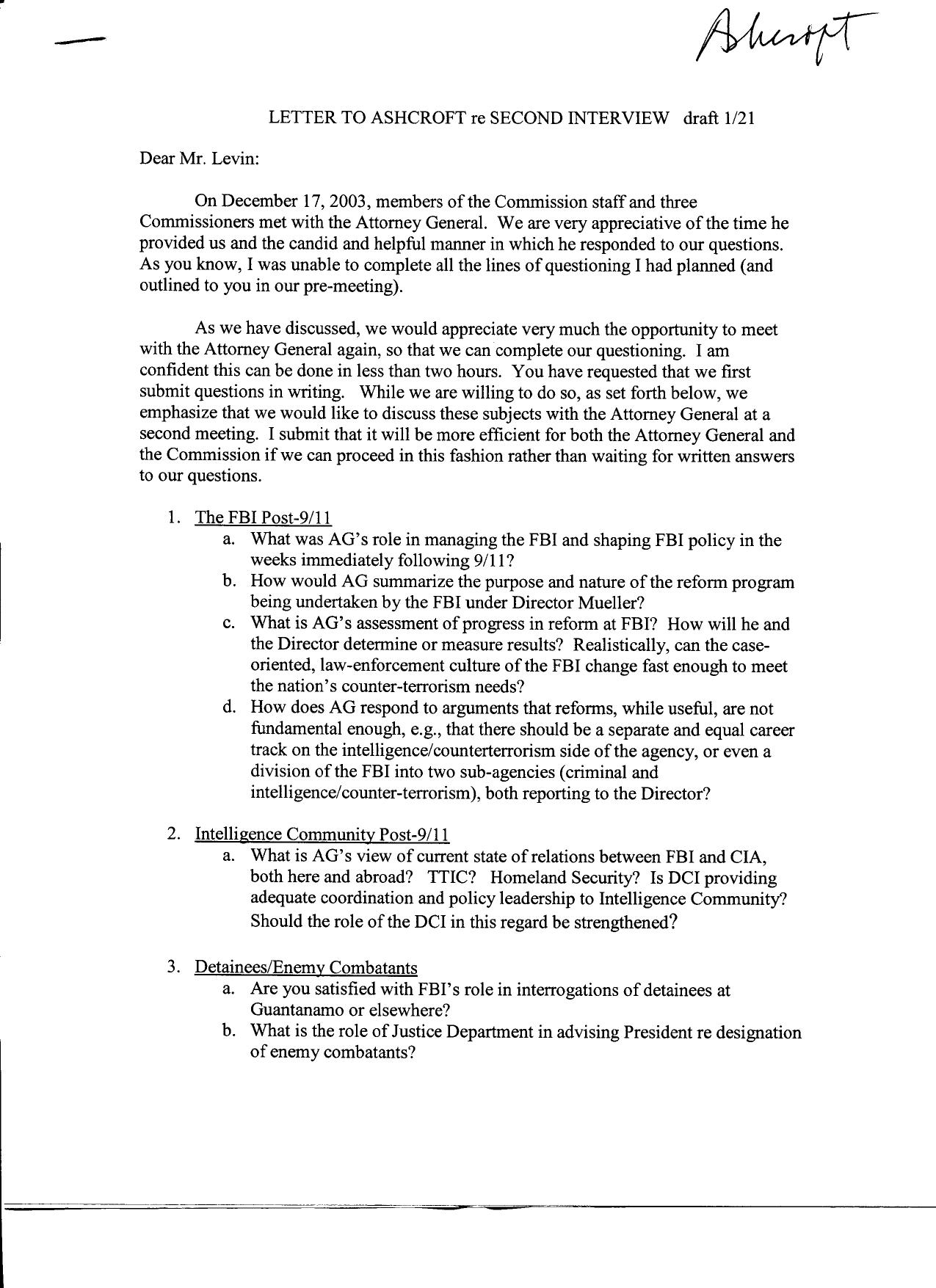 DM B1 Ashcroft Fdr- 1-21-04 Draft and Official Letter from Marcus to Ashcroft re Second Interview 189 by Unknown