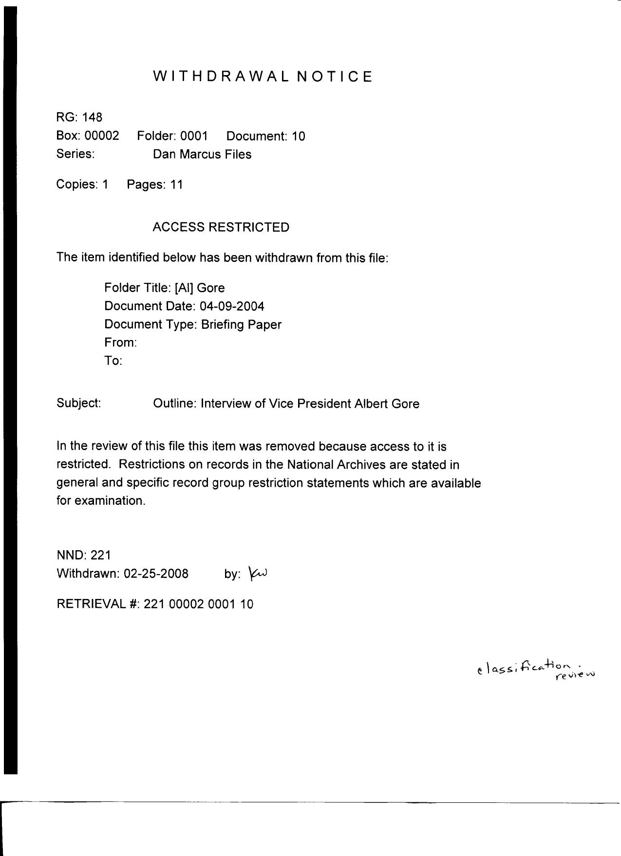 DM B4 Gore Fdr- CAPPS-Gore Questions and Withdrawal Notice re Interview Outline 318 by Unknown